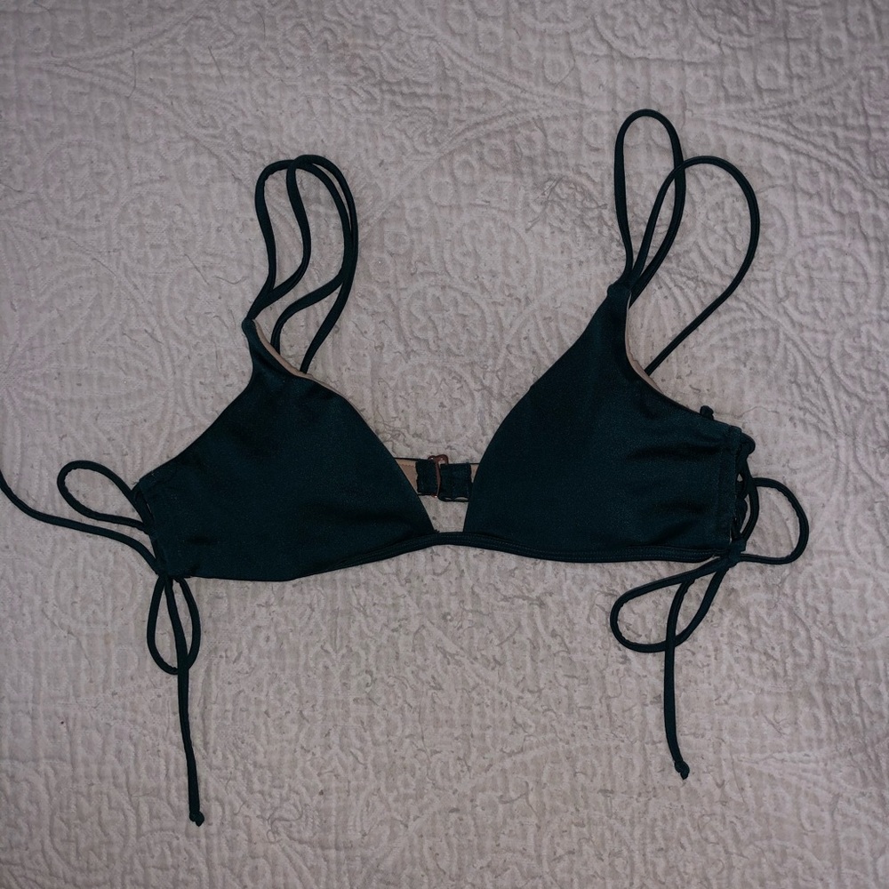 LA Hearts Lace Up Bikini Top in Teal Blue